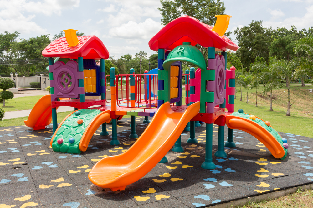 Colorful, safe playground equipment with slides, climbers, and more.